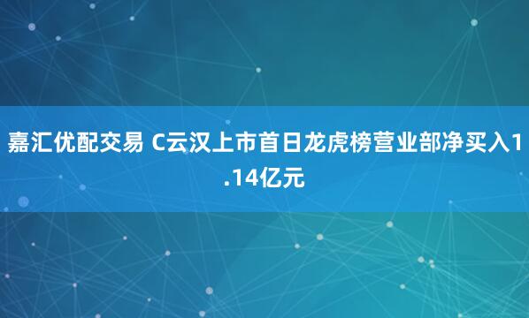 嘉汇优配交易 C云汉上市首日龙虎榜营业部净买入1.14亿元